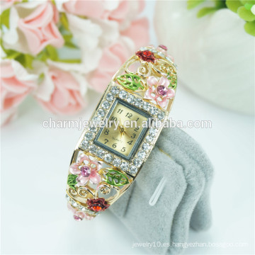 La mayoría de los populares clásicos flor coloridos Rhinestone Bangle Watch para las mujeres B047